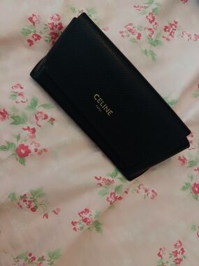 Celine Black Pebbled Leather glasses case with Gold Logo